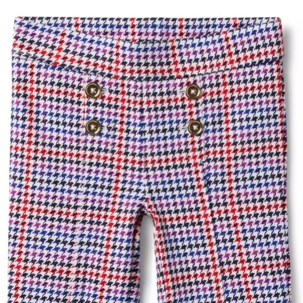 JANIE and JACK Girl’s Houndstooth Plaid Flare Ponte Pant Sz 8 NWOT Navy Red Gold